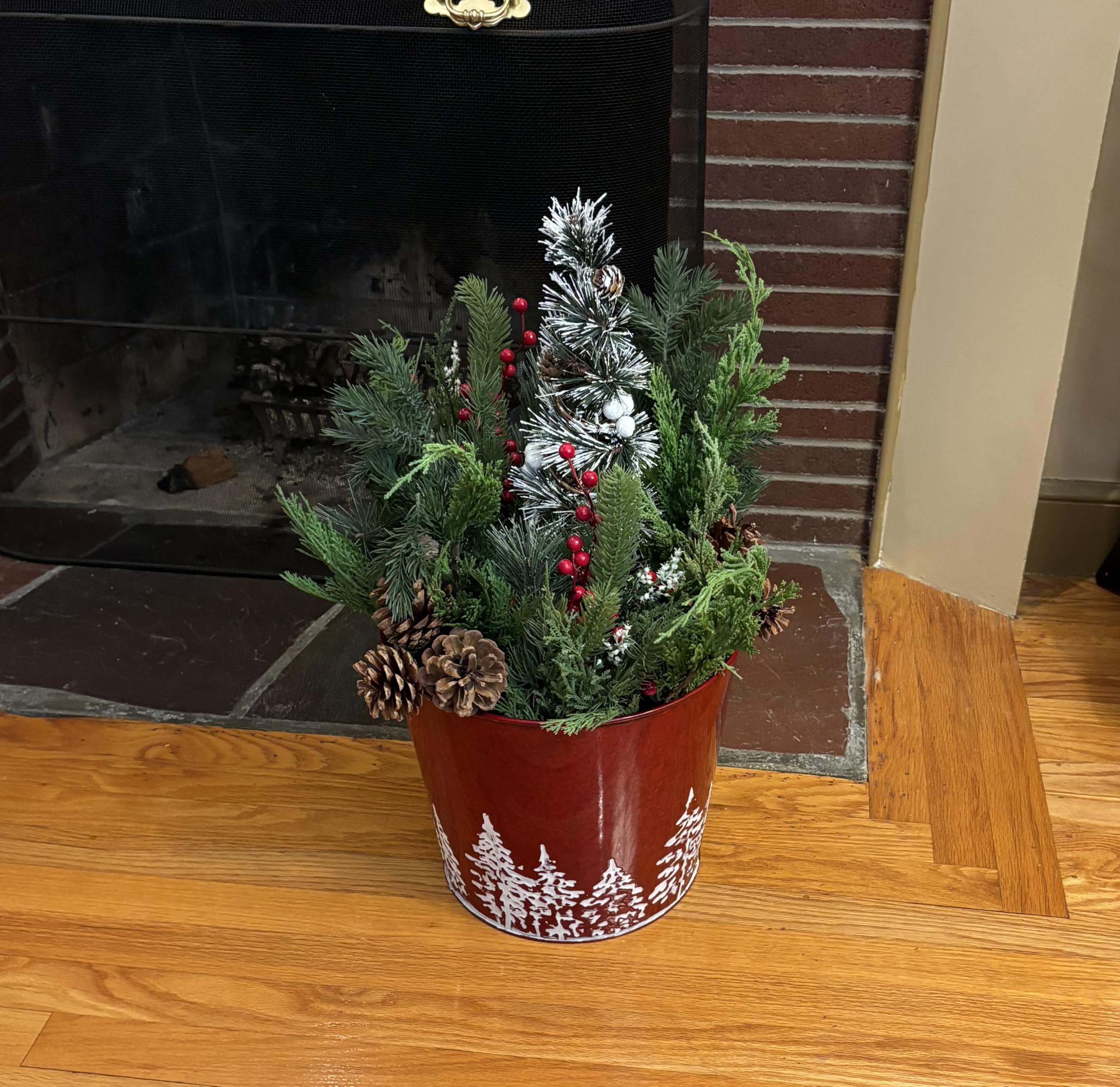 Amazon.com: Red Galvanized Metal Christmas Planter Bucket with
